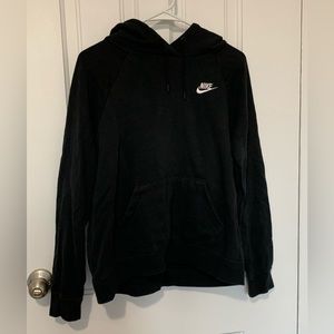Nike Plain Solid Black Logo Hoodie - Size Small